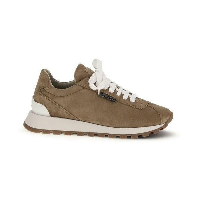 Brunello Cucinelli Beige Calf Leather Bos Taurus Platform Sneakers for Women