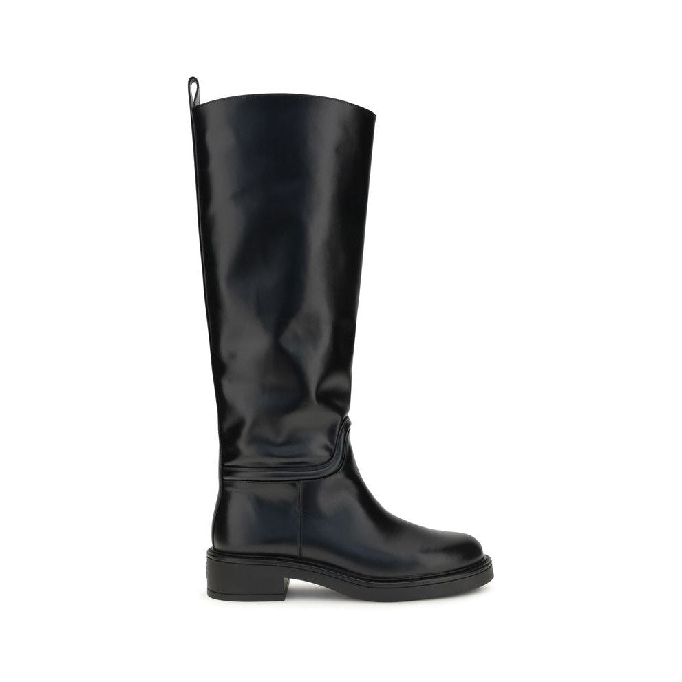 Stuart Weitzman Black Calf Leather Bos Taurus Flat Boots for Women
