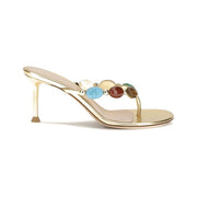 Gianvito Rossi Gold Suede Leather Stiletto Heel Sandals for Women
