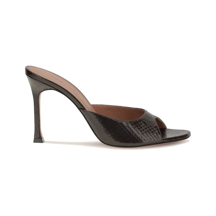 Amina Muaddi Brown Calf Leather Bos Taurus Stiletto Heel Sandals for Women