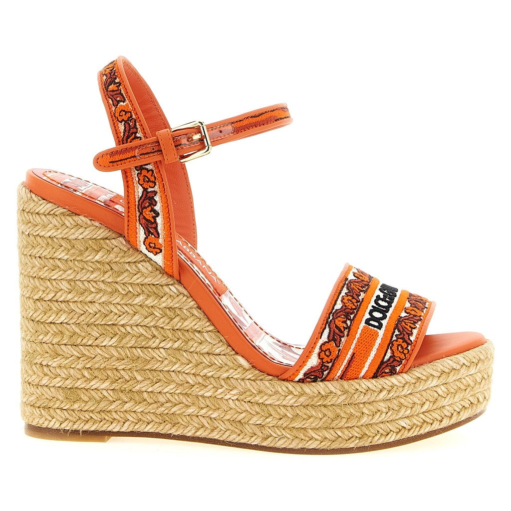 Dolce & Gabbana Orange Cotton Wedge Sandals for Women