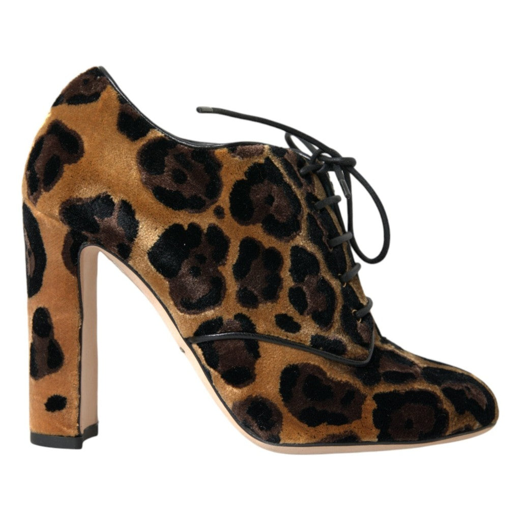 Dolce & Gabbana Brown Leopard Hair Lace Up Booties Shoes for Women