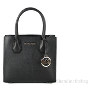 Michael Kors Mercer Medium Leather Messenger Crossbody Handbag (Black Solid) for Women