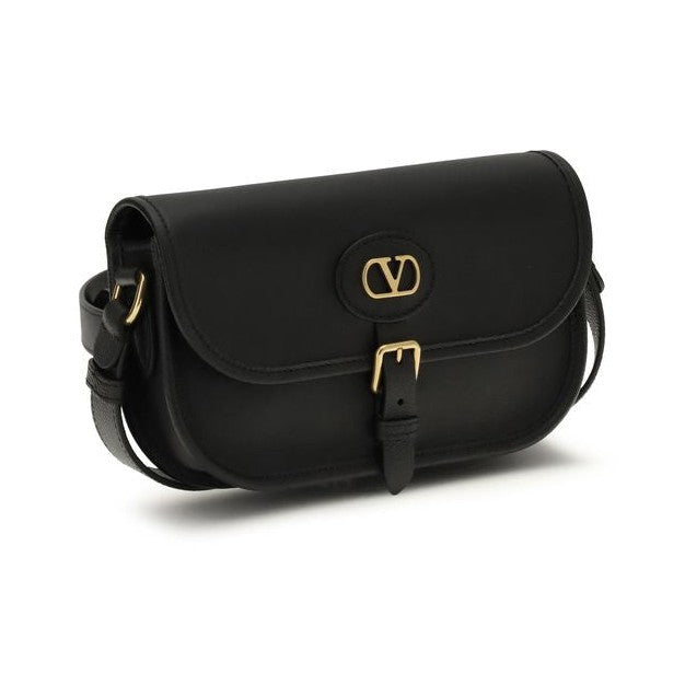 Valentino Garavani Black Calf Leather Bos Taurus Shoulder Bag for Men