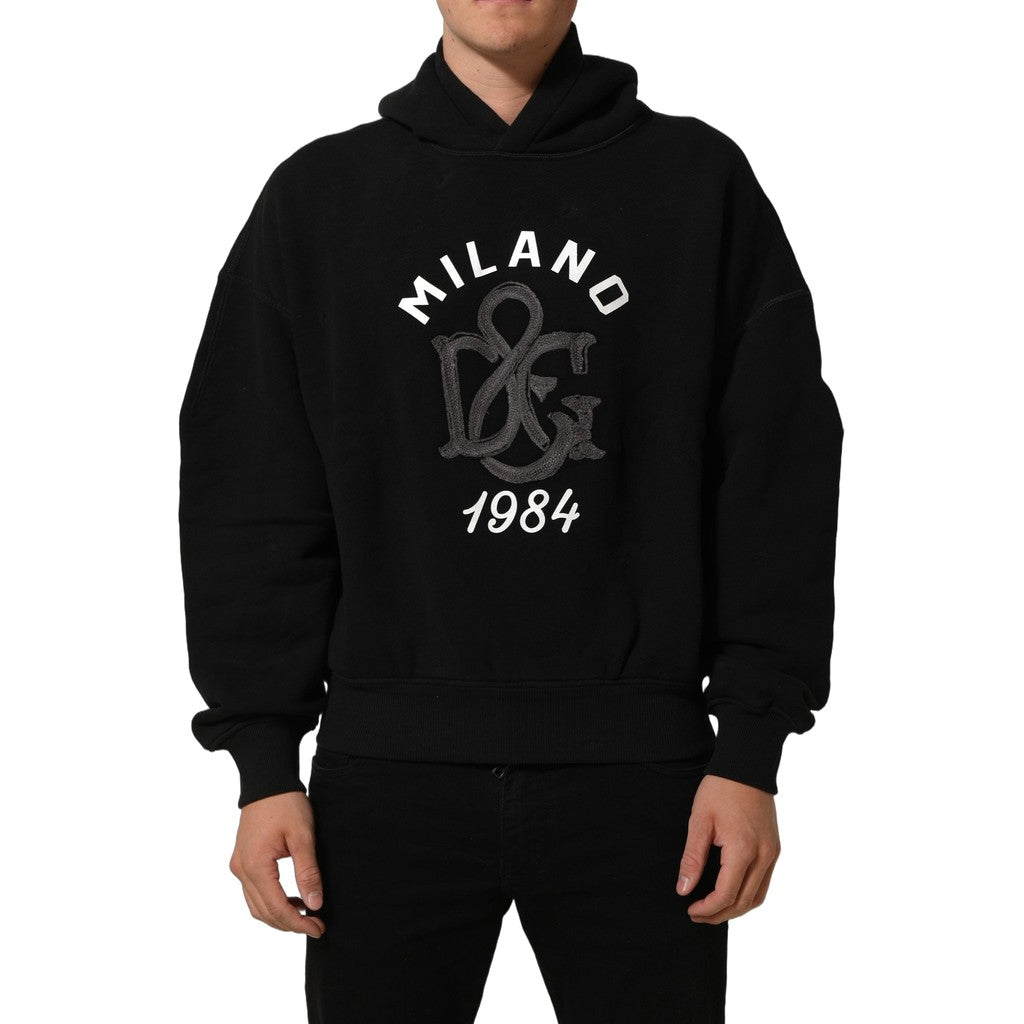Dolce & Gabbana Black Cotton Milano1984 Print Hoodie Sweater for Men