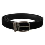 Dolce & Gabbana Black Velvet Classic Logo Engraved Metal Belt for Men