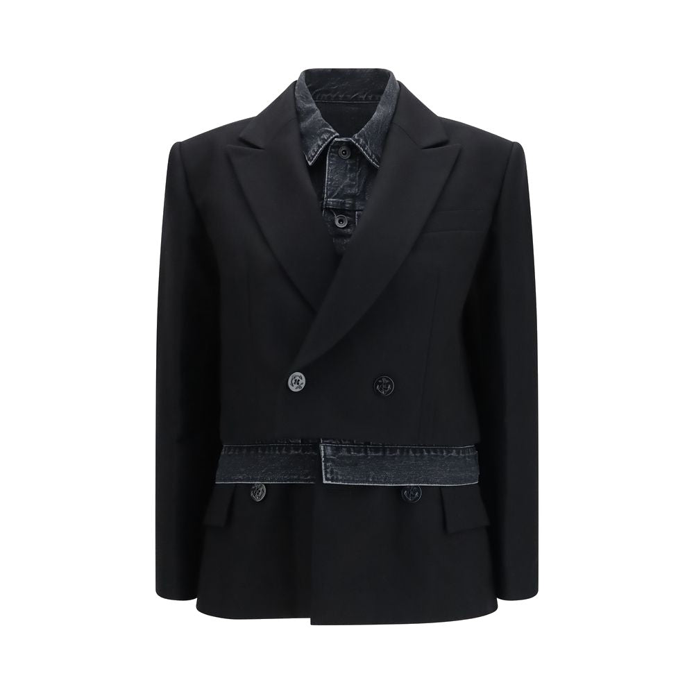 Sacai Black Wool Oves Aries Denim Jacket for Women
