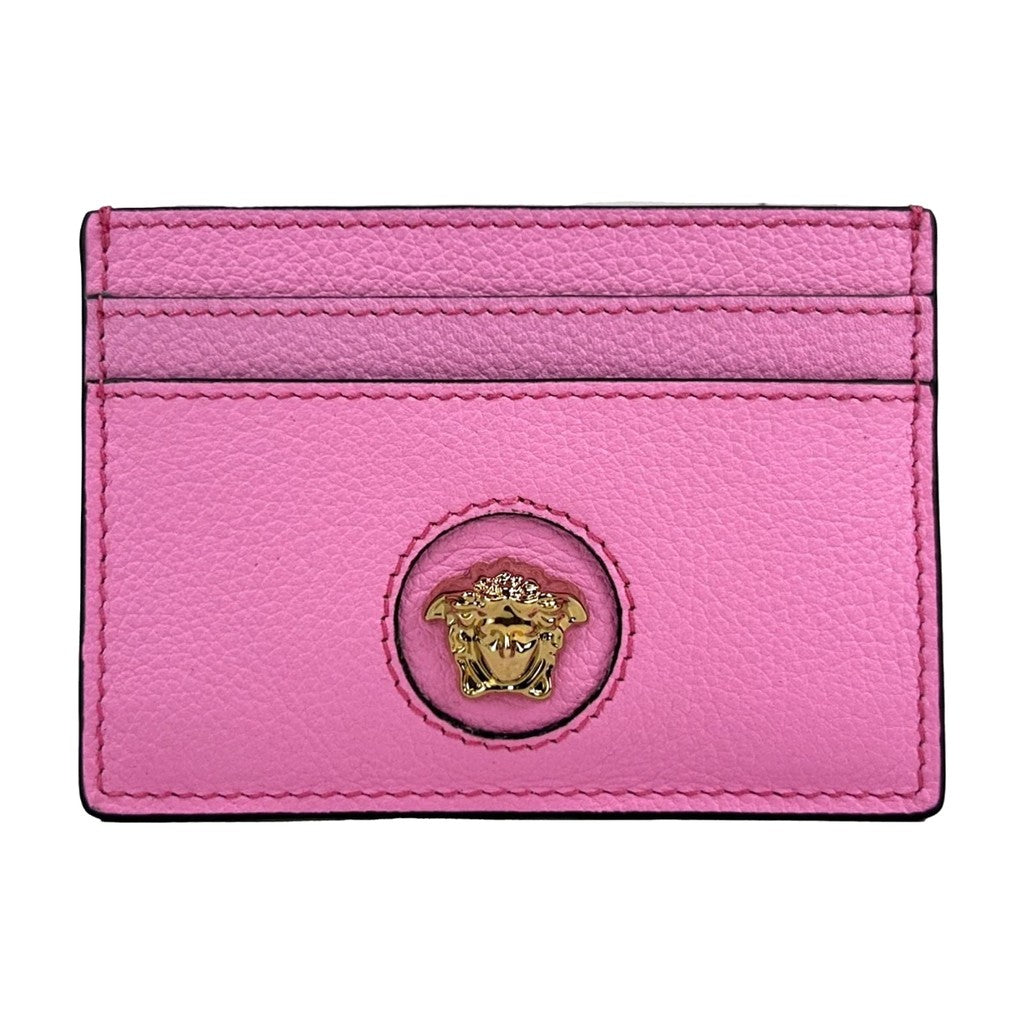 Versace Mini Medusa Pink Grainy Leather Slim Card Case Wallet for Women