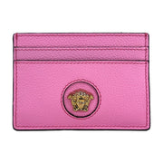 Versace Mini Medusa Pink Grainy Leather Slim Card Case Wallet for Women
