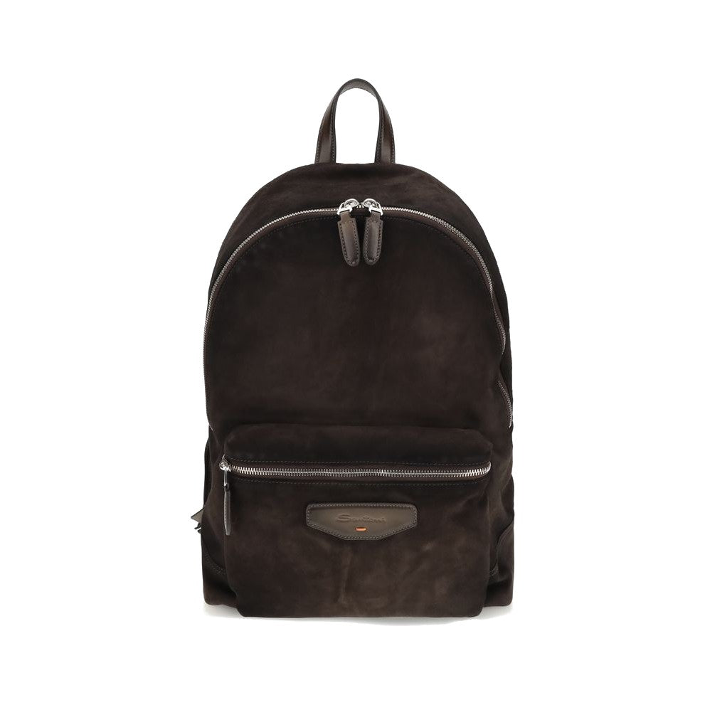 Santoni Brown Calf Leather Bos Taurus Backpack for Men