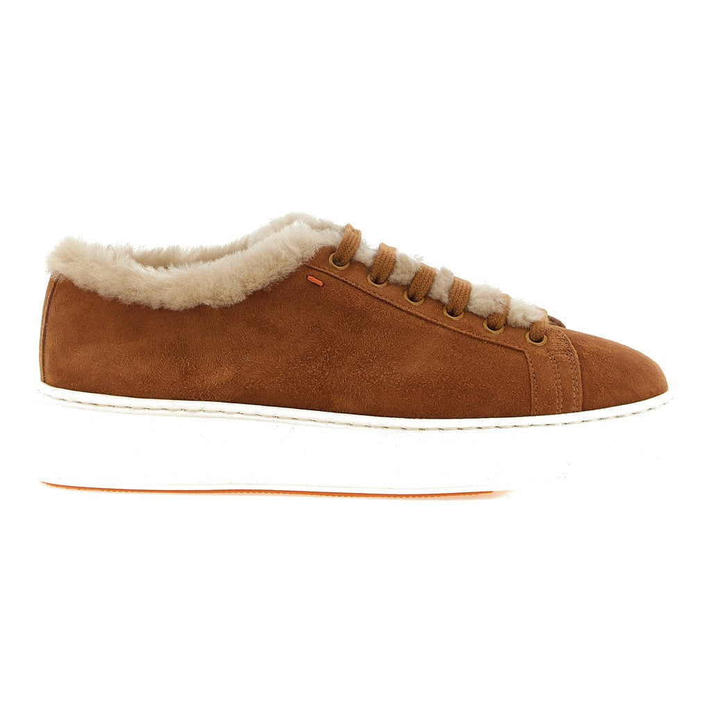 Santoni Brown Goatskin Low Top Sneakers for Women
