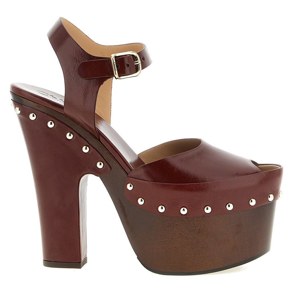 Chloé Bordeaux Lamb Leather Stiletto Heel Sandals for Women