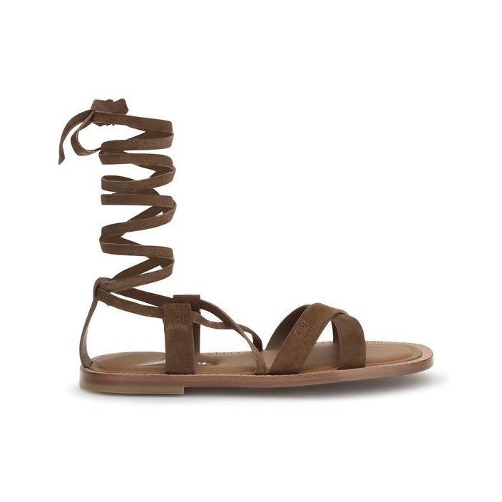 Miu Miu Brown Calf Leather Bos Taurus Strap-On Sandals for Women