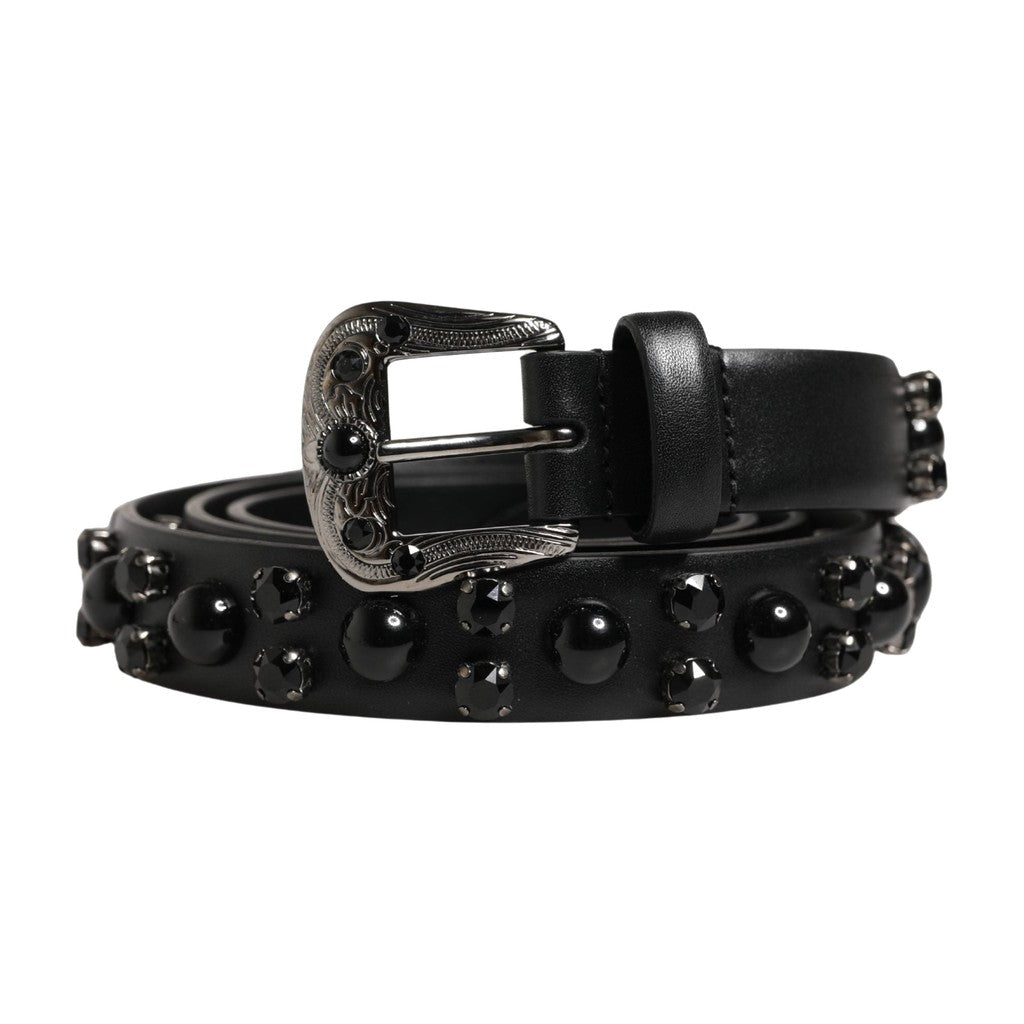 Dolce & Gabbana Men Black Calf Embellished Metal Buckle Belt