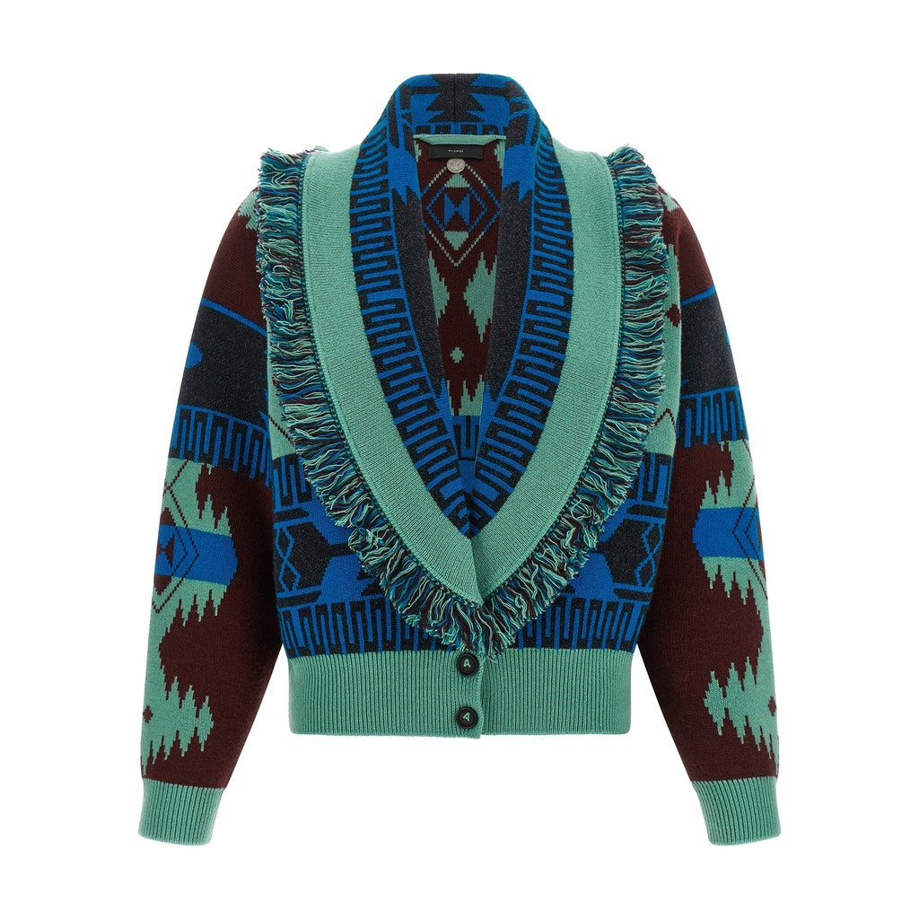 Alanui Blue Virgin Wool Cardigan for Women