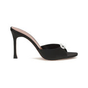 Amina Muaddi Black Silk Stiletto Heel Sandals for Women