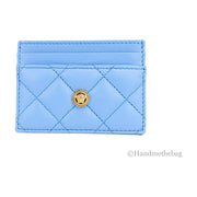 Versace Mini Medusa DV Blue Quilted Smooth Nappa Leather Card Case Wallet for Women