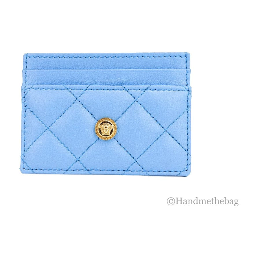 Versace Mini Medusa DV Blue Quilted Smooth Nappa Leather Card Case Wallet for Women