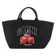 Ganni Black Recycled Cotton Tote Bag for Women