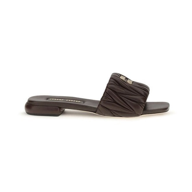 Miu Miu Brown Calf Leather Bos Taurus Flat Sandals for Women
