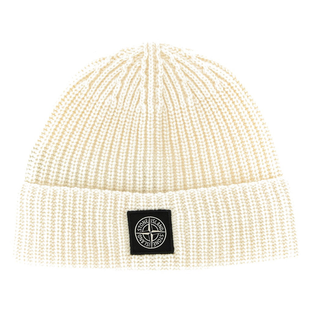 Stone Island White Virgin Wool Beanie for Men