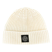 Stone Island White Virgin Wool Beanie for Men