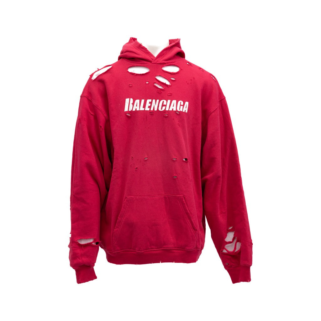Balenciaga Red Cotton Hoodie Sweatshirt for Men