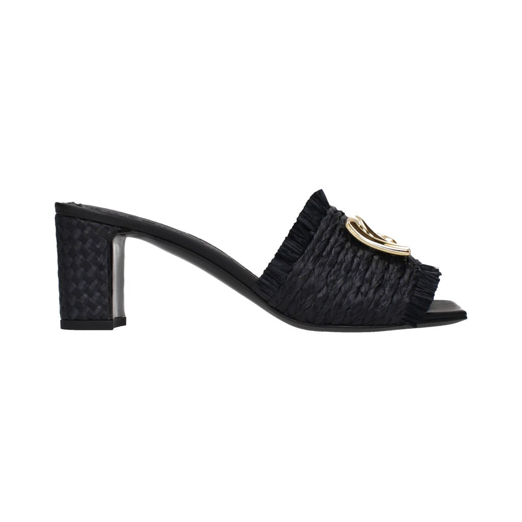 Dolce & Gabbana Black Raffia Platform Sandals for Women