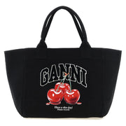 Ganni Black Recycled Cotton Tote Bag for Women