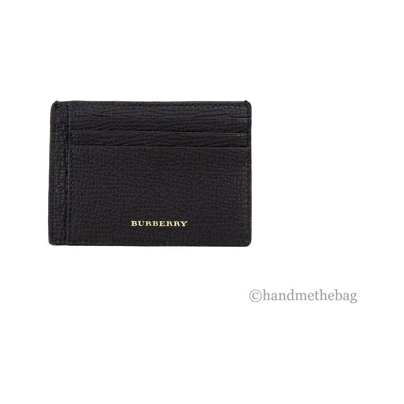 Burberry House Check Chase Black Grainy Leather Money Clip Card Case Wallet for Men