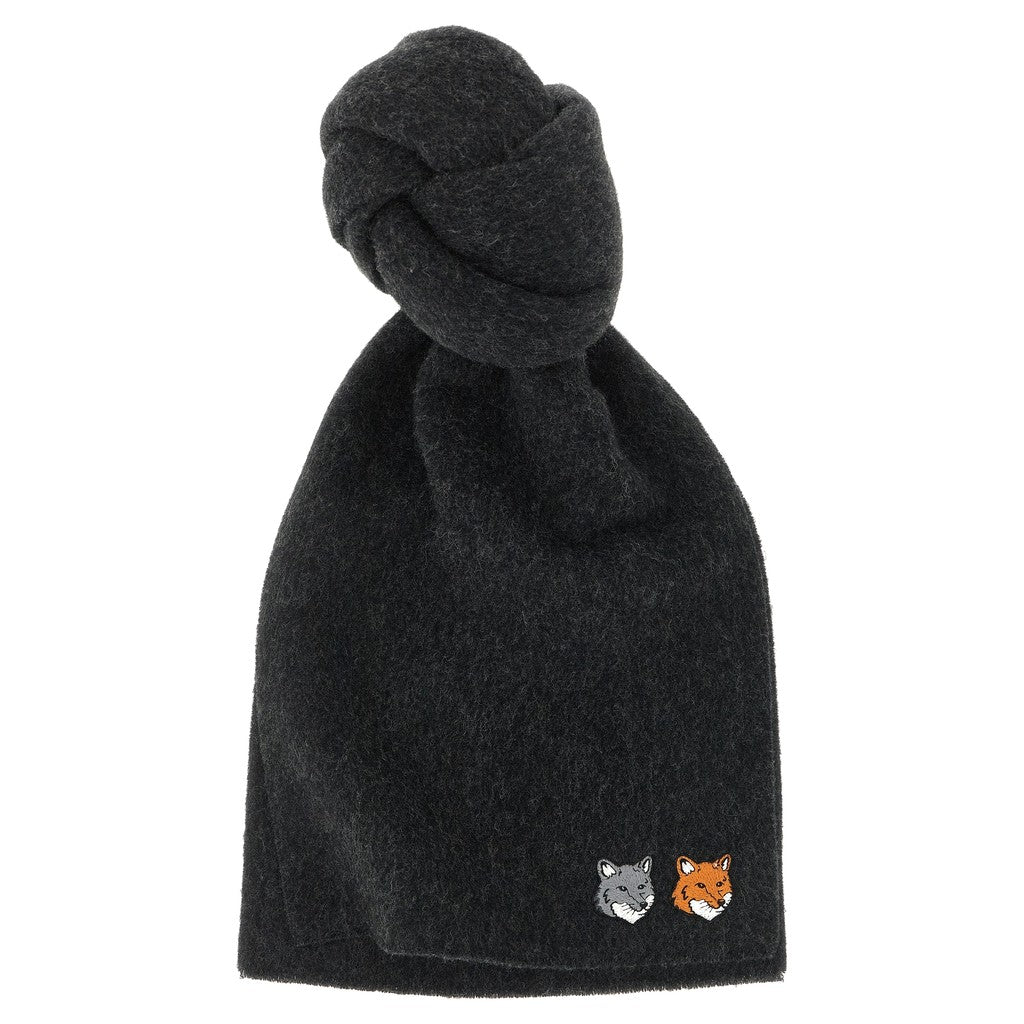 Maison Kitsuné Gray Virgin Wool Scarf for Women