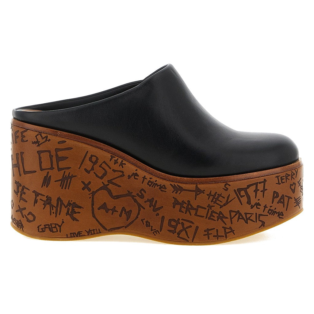 Chloé Black Calfskin Wedge Sandals for Women