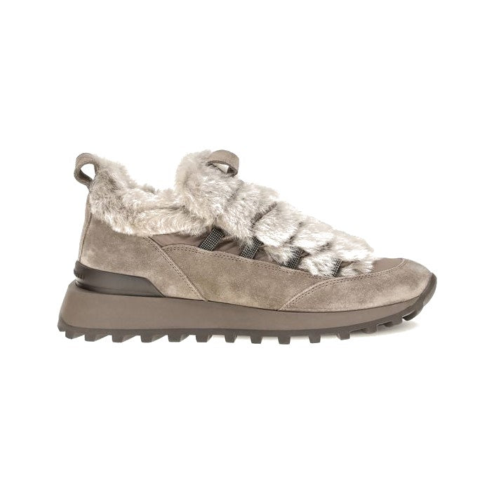 Brunello Cucinelli Gray Suede Leather Athletic Sneakers for Women