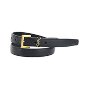 Saint Laurent Black Calf Leather Bos Taurus Thin Belt for Women