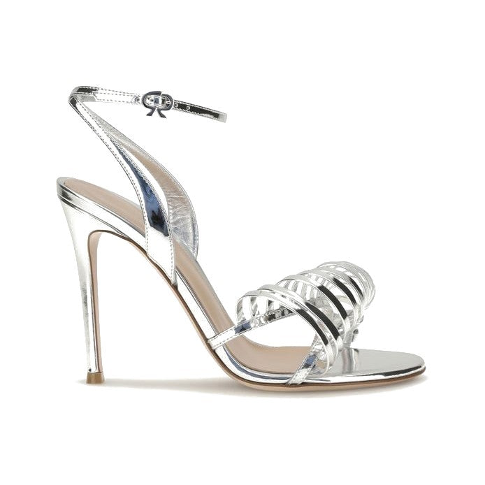 Gianvito Rossi Silver Calf Leather Bos Taurus Stiletto Heel Sandals for Women
