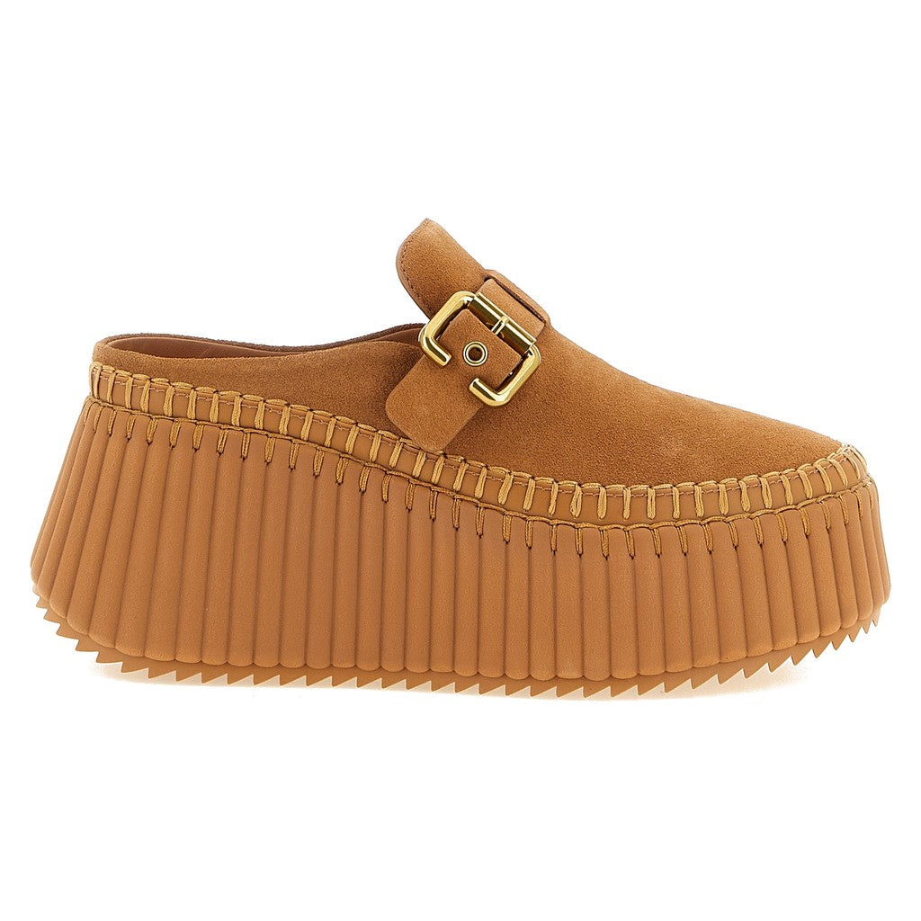 Chloé Beige Calfskin Wedge Sandals for Women