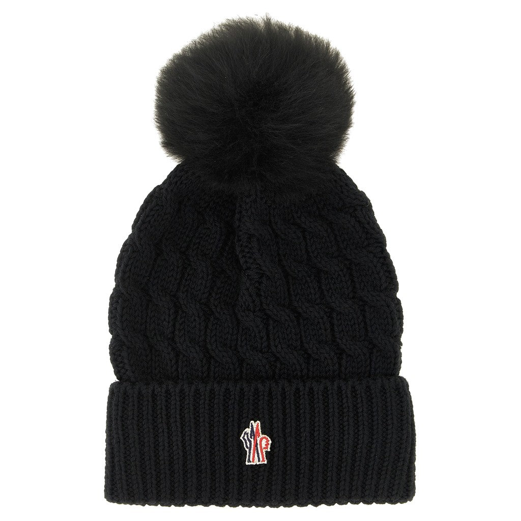 Moncler Grenoble Black Virgin Wool Beanie for Women