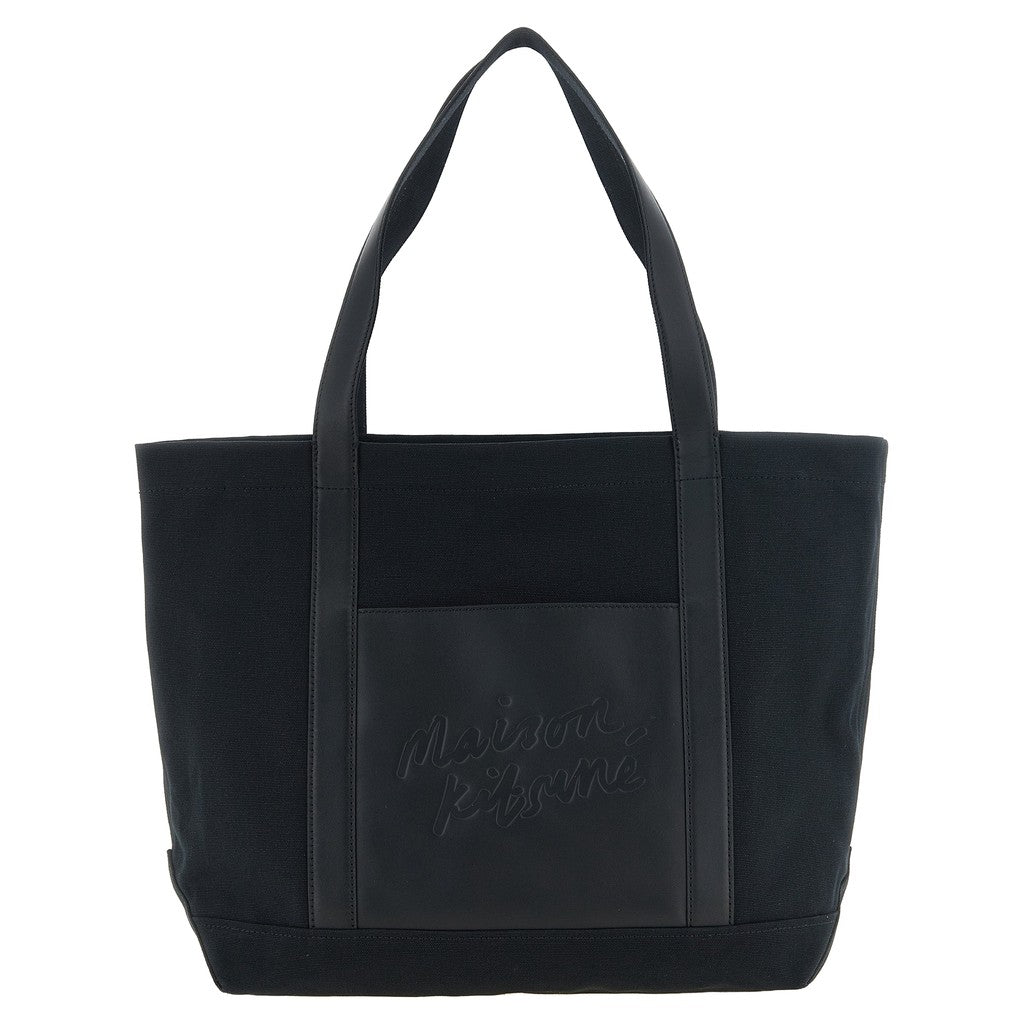 Maison Kitsuné Black Cotton Tote Bag for Men