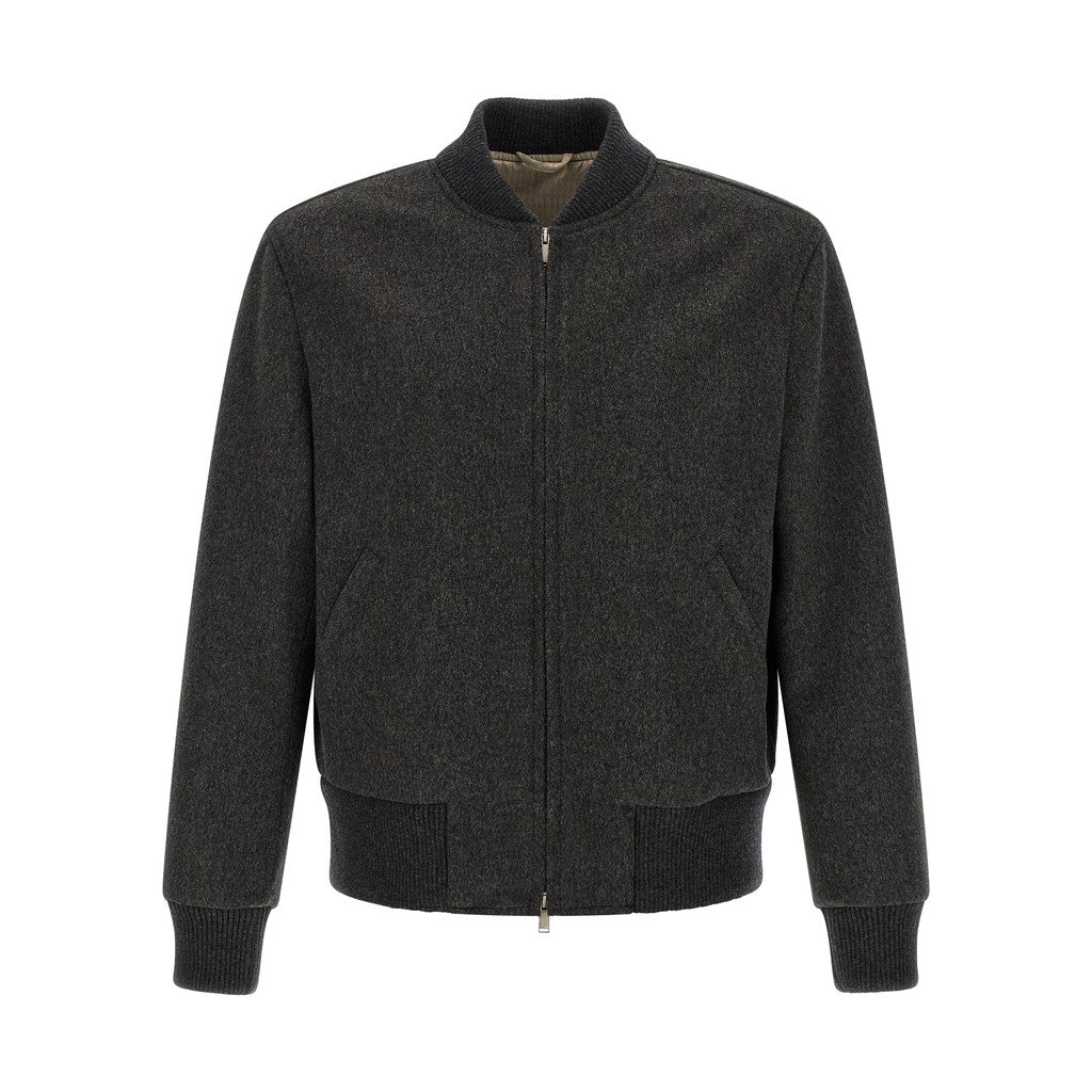 Lardini Gray Virgin Wool Bomber for Men