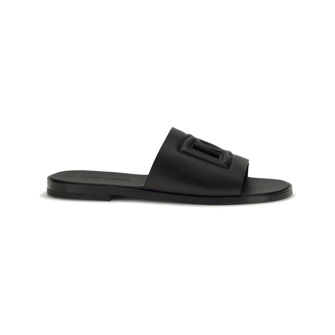 Dolce & Gabbana Black Calf Leather Bos Taurus Sandals for Men