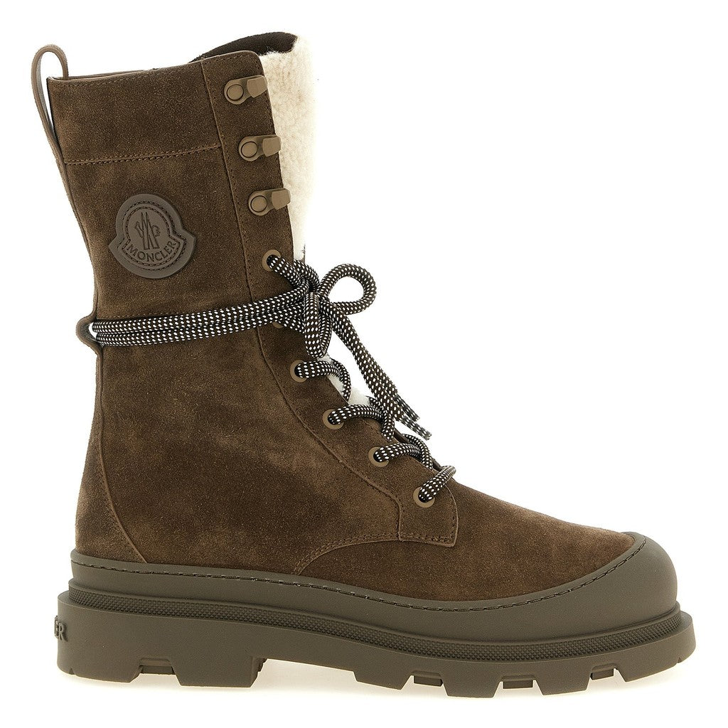Moncler Brown Leather Lace-Up Boots for Women