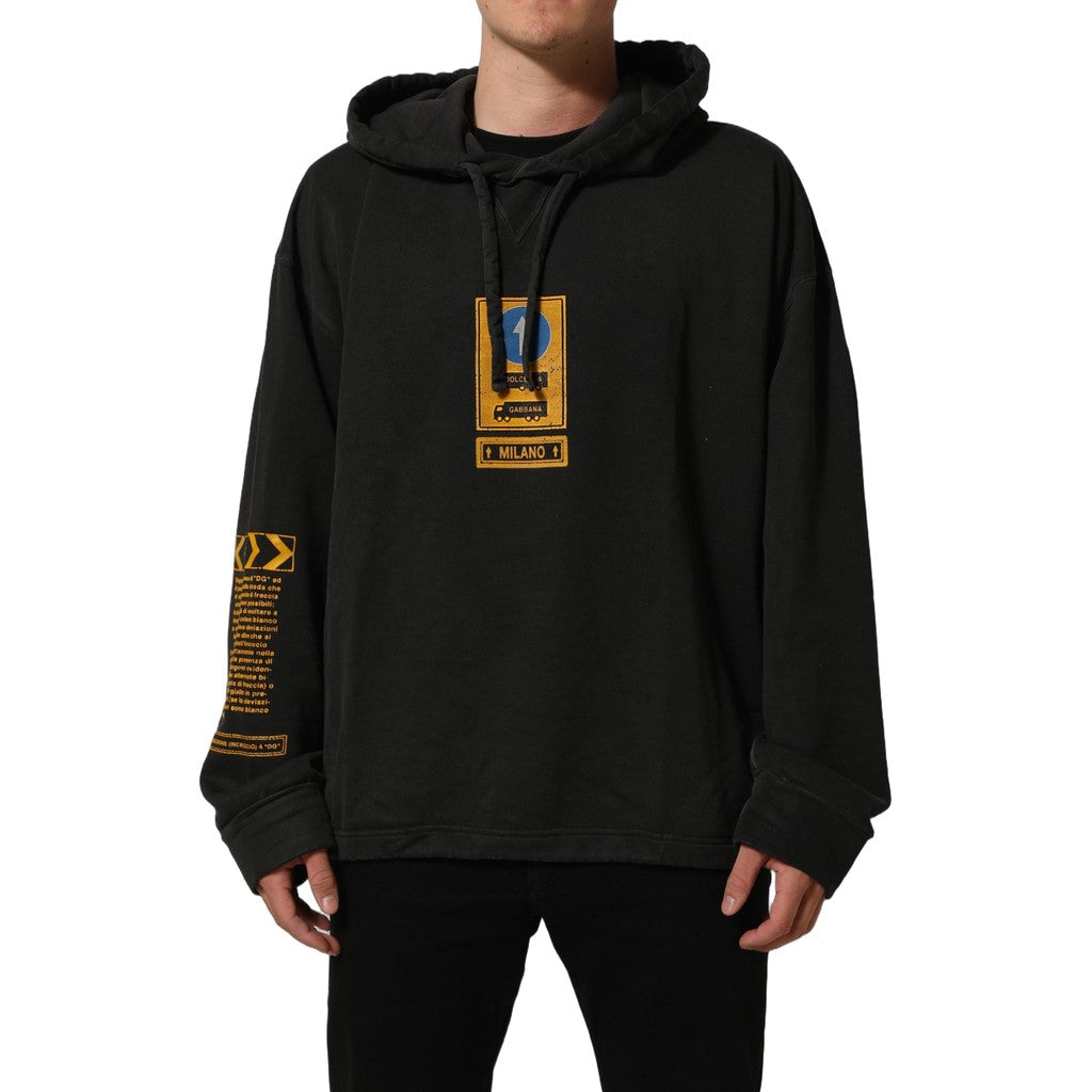 Dolce & Gabbana Black Cotton Logo Hooded Oversize Sweater for Men