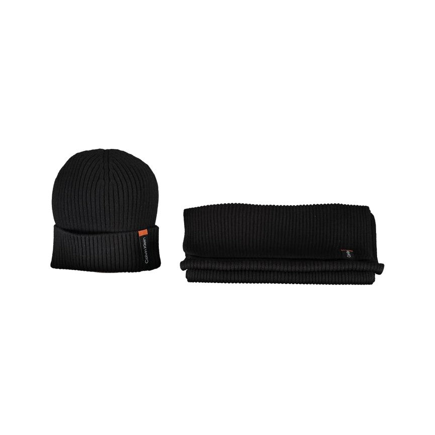Calvin Klein Black Cotton Men Scarf Set