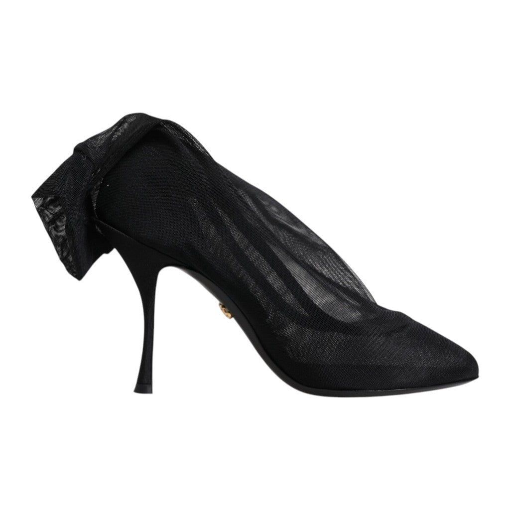 Dolce & Gabbana Black Silk Stretch Mesh Sock Boots Shoes for Women