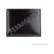 Salvatore Ferragamo Slim Black Embossed Patent Leather Card Case Wallet for Men