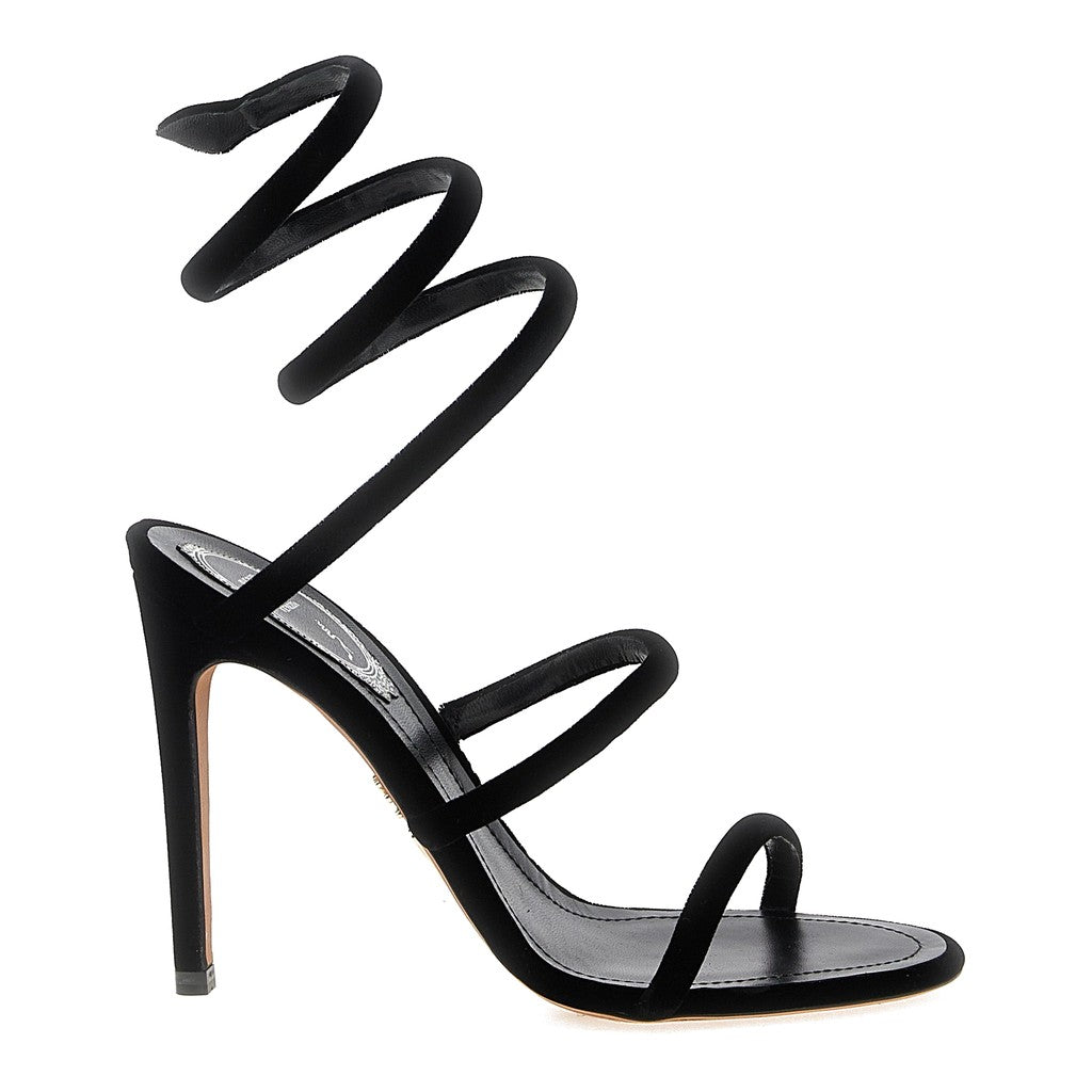 RENE CAOVILLA Black Textile Stiletto Heel Sandals for Women