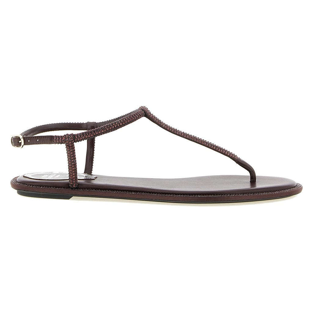 RENE CAOVILLA Brown Viscose Flat Sandals for Women