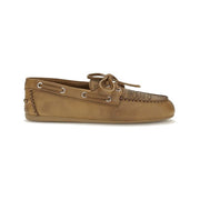 Miu Miu Beige Calf Leather Bos Taurus Slip-On Loafers for Women