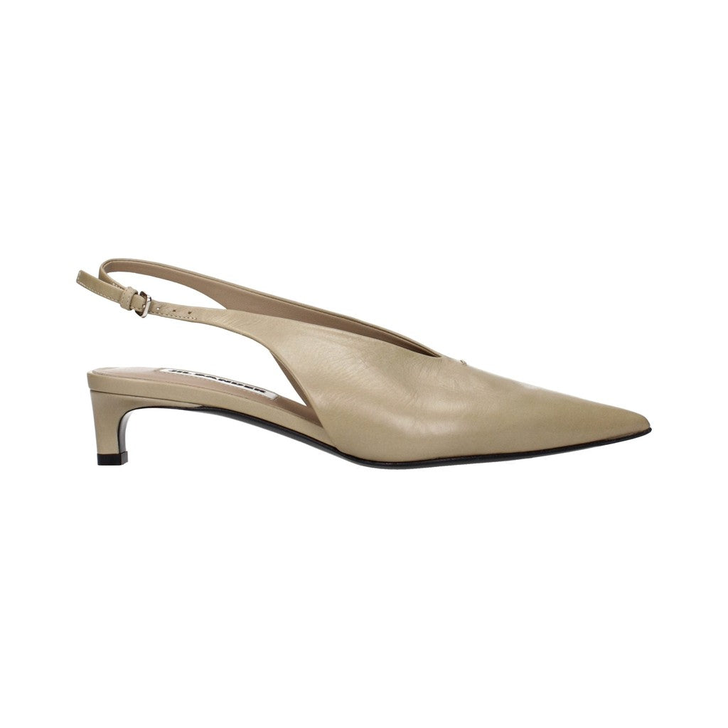 JIL SANDER Beige Leather Mid Heel Pumps for Women