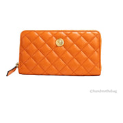 Versace Large Dark Orange Quilted Smooth Leather Continental Clutch Zip Wallet for Women